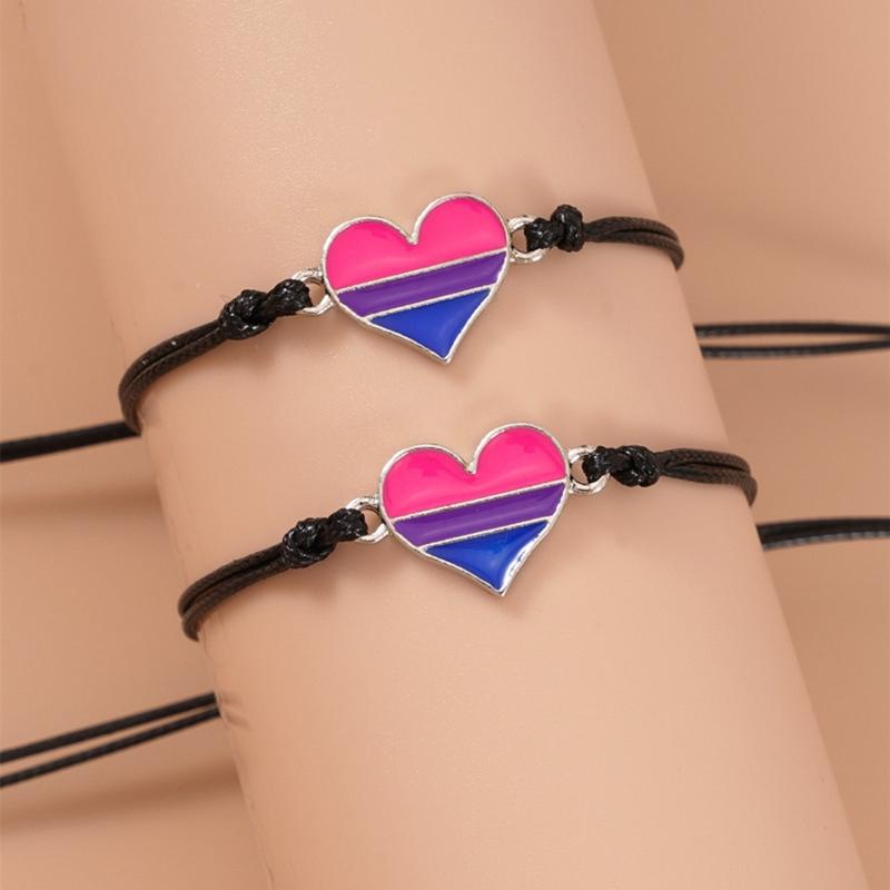 2Pcs Promise Love Heart Rainbow Strand Bracelets Set Lovely Stretchable Bracelet for Women Girls Couple Friendship