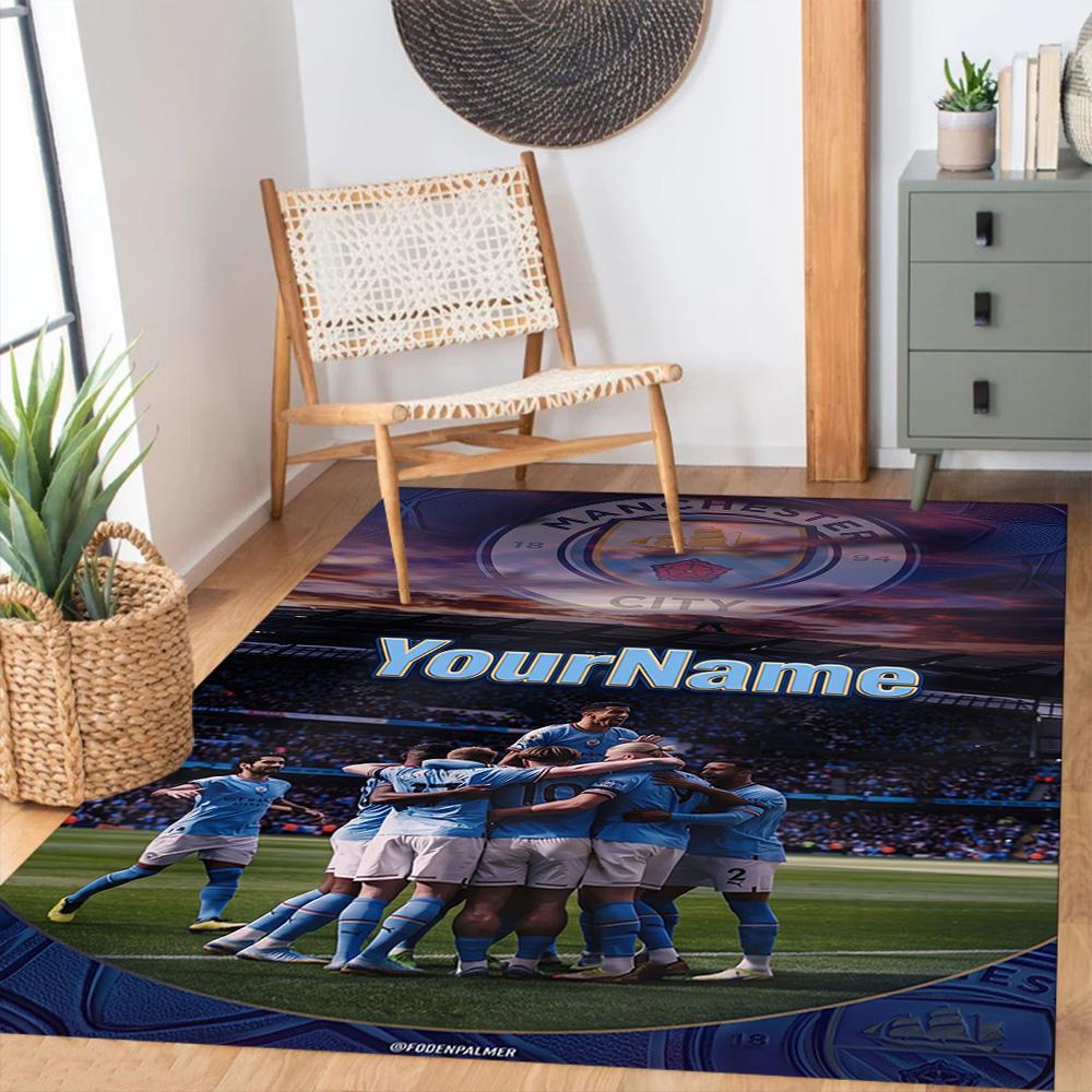 Manchester City Customize Your Name Floor Mat Design for Bedrooms Game Room Dormitory Foyer Antislip Carpet Decorate Offices Wedding Party Gift