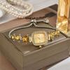 Women Rhinestone Bracelet Watch Small Square Dial Analog Quartz Wrist Watch Love Heart Chain Ladies Dress Watch with Adjustable