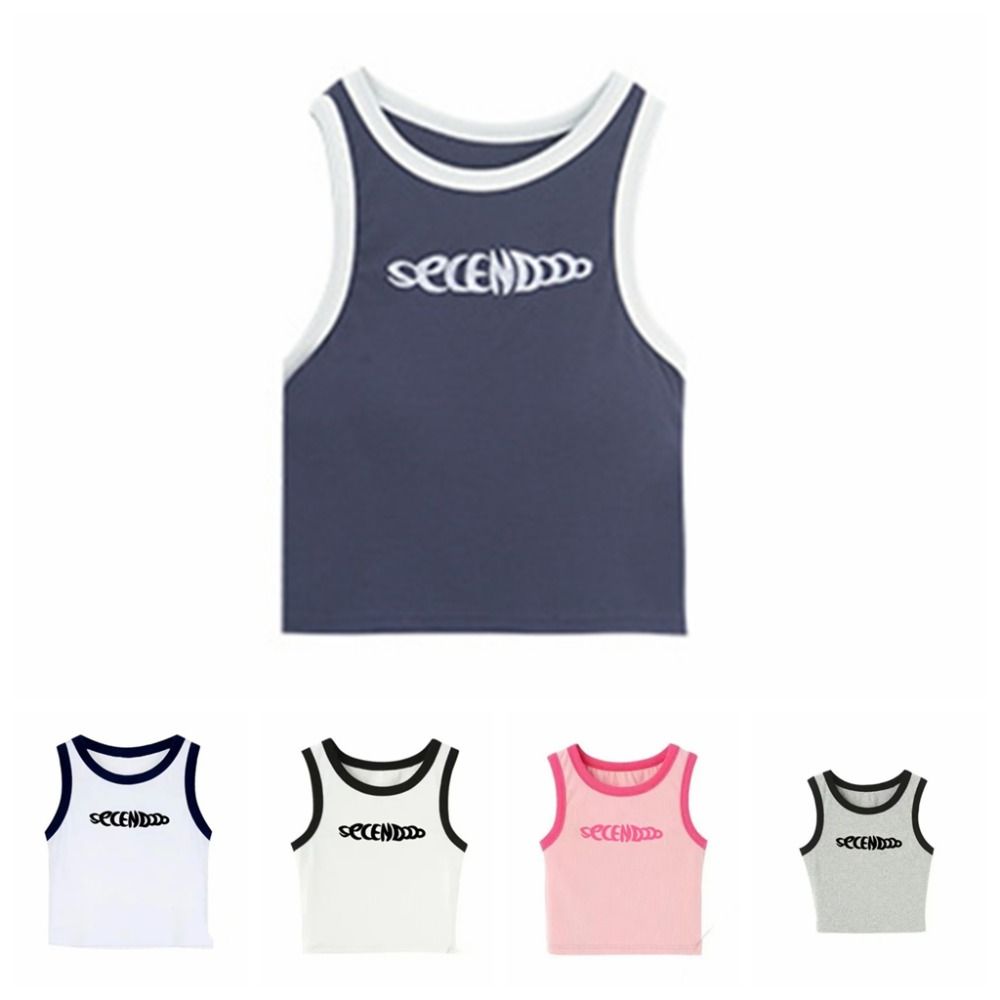 Letter Women's Knit Vest Top Sweet Sleeveless Camisole Fashion Slim Crop Top Travel