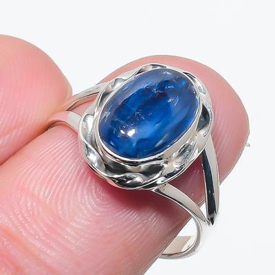 Natural Blue Kyanite Gemstone Handmade 925 Solid Silver Jewelry Ring Size 8 B7J58