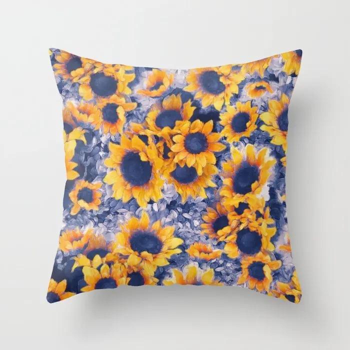 Country Style Sunflower Pillow Cover Floral Decorative Throw Pillowcase For Couch Sofa Living Room Aesthetic Home Decoration
