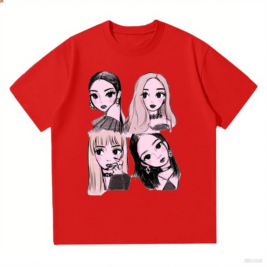 2026 Nuovi Kpop Coreani BP Ragazze Rosa Grafica Harajuku T-shirt Ampia e Comoda Maglietta Pesante in Cotone Moda Donna Top Casual