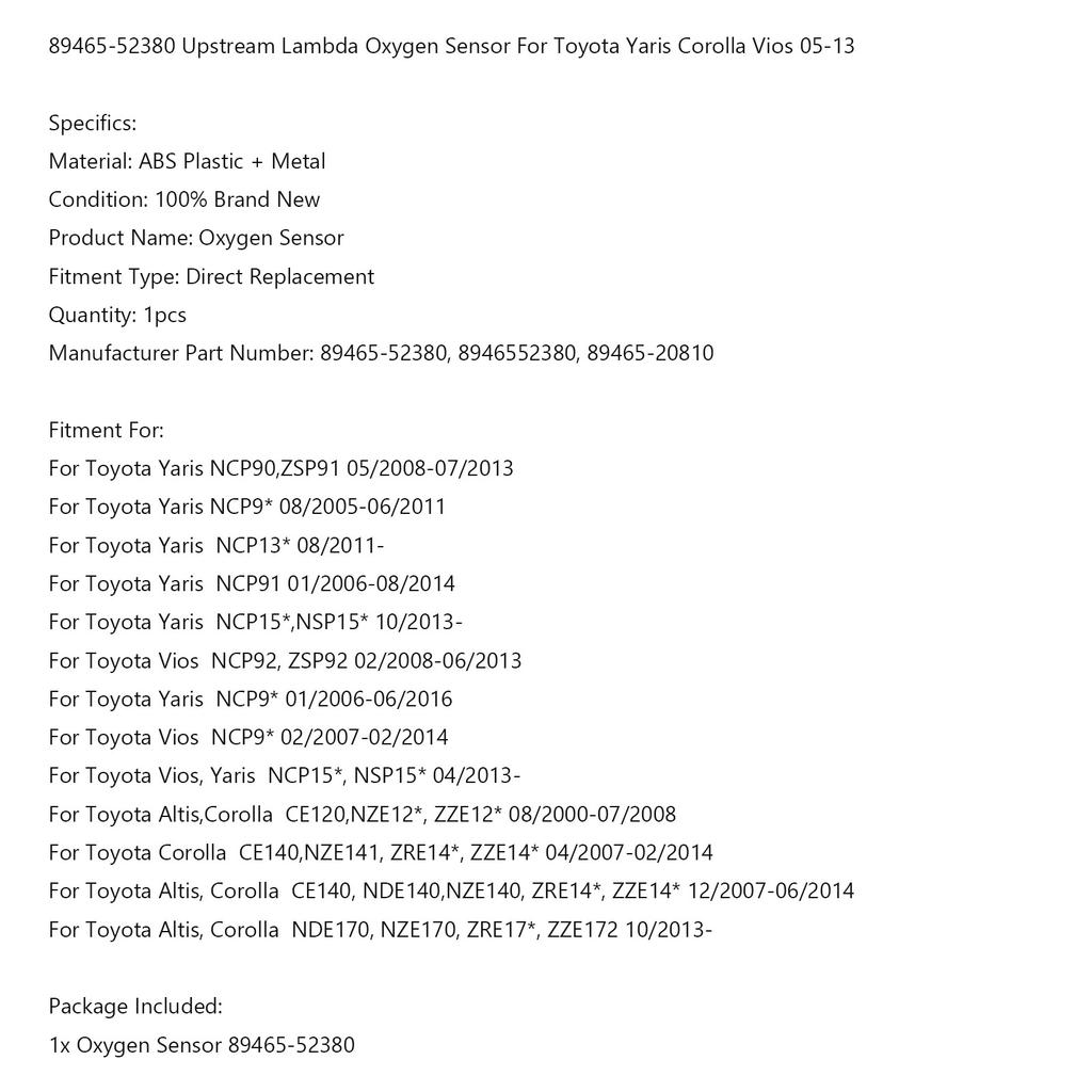 89465-52380 Upstream Lambda Oxygen Sensor For Toyota Yaris Corolla Vios 05-13