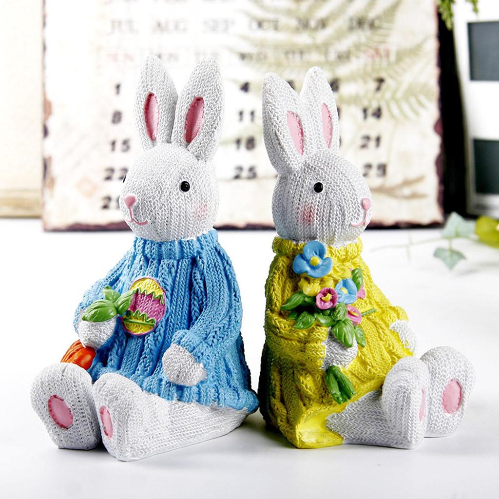 Easter Bunny Figurine Resin Woven Rabbit Ornament Desk Decoration Festival for Children Day Birthday Wedding Gift Supply