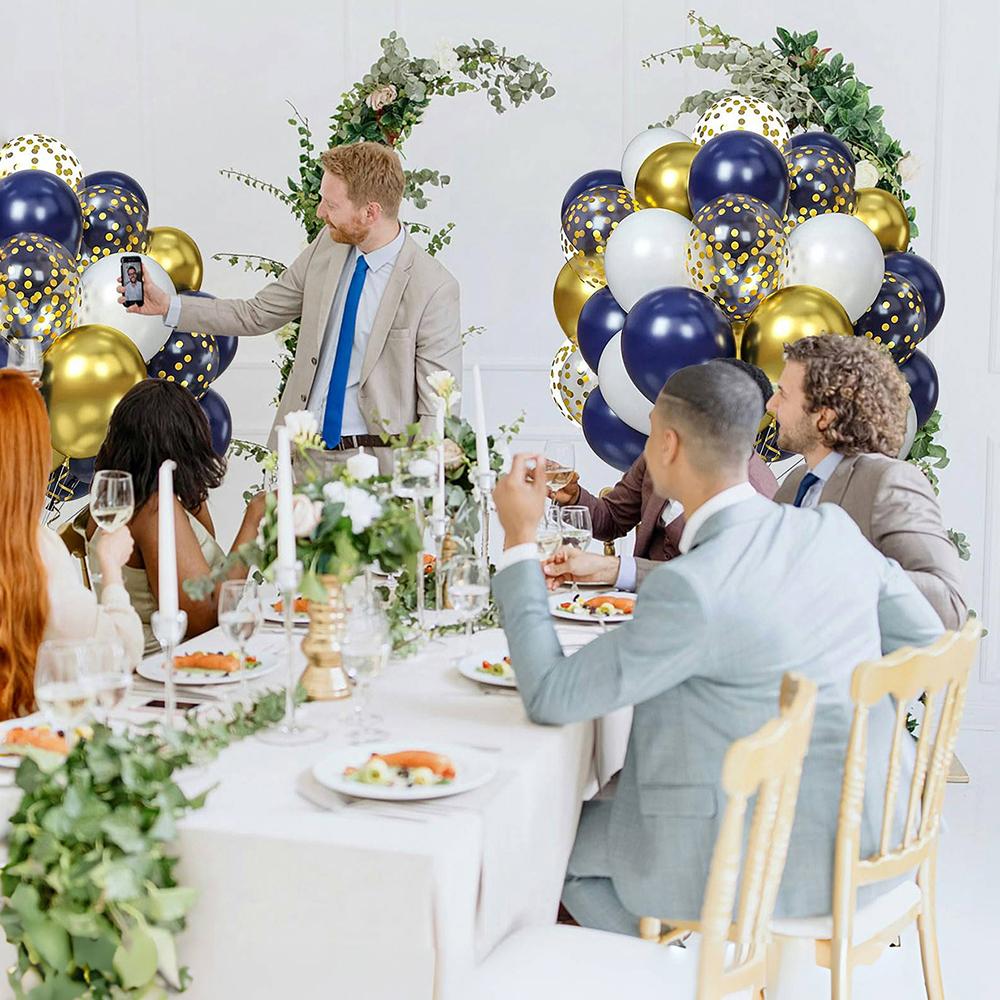 60 st mörkblå och vita ballonger festdekoration ballong konfettiballong bandset lämpligt för födelsedagar, temafester,