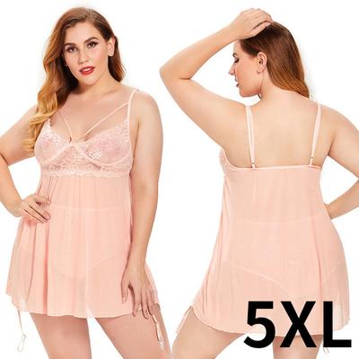 5XL Pink Large Hanging Lace Pajamas Sexy Summer Breathable Women Dew Point Hot Ultra-thin Sexy Underwear