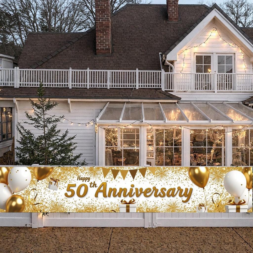 50th Anniversary Banner Golden Theme Milestone Decor Golden Celebration Celebration Gift Event Backdrop For Photo Shoot Party
