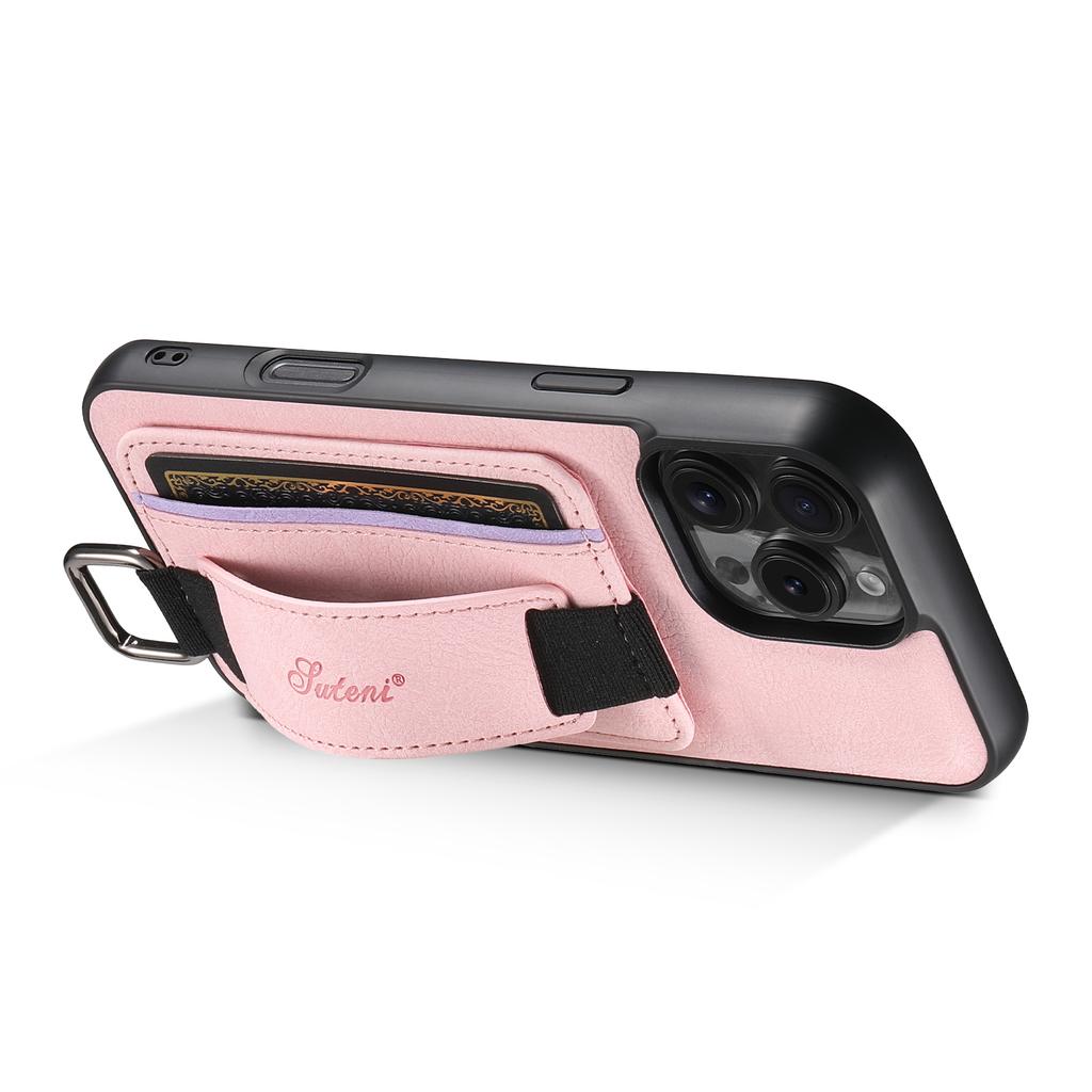 SUTENI H13 For iPhone 16 Pro Max Case Litchi Texture Leather+TPU+PC Cover with Card Holder Kickstand