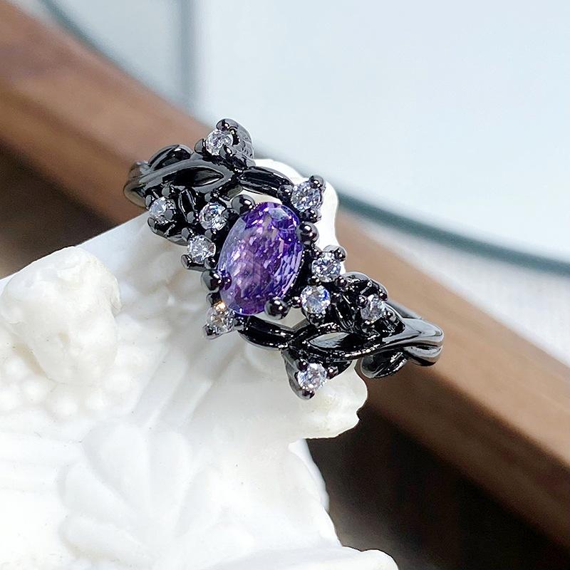 Dark Personality Thorn Love Purple Diamond Zir*****Pen Ring Retro Niche High Sense Stacked Ring Woman