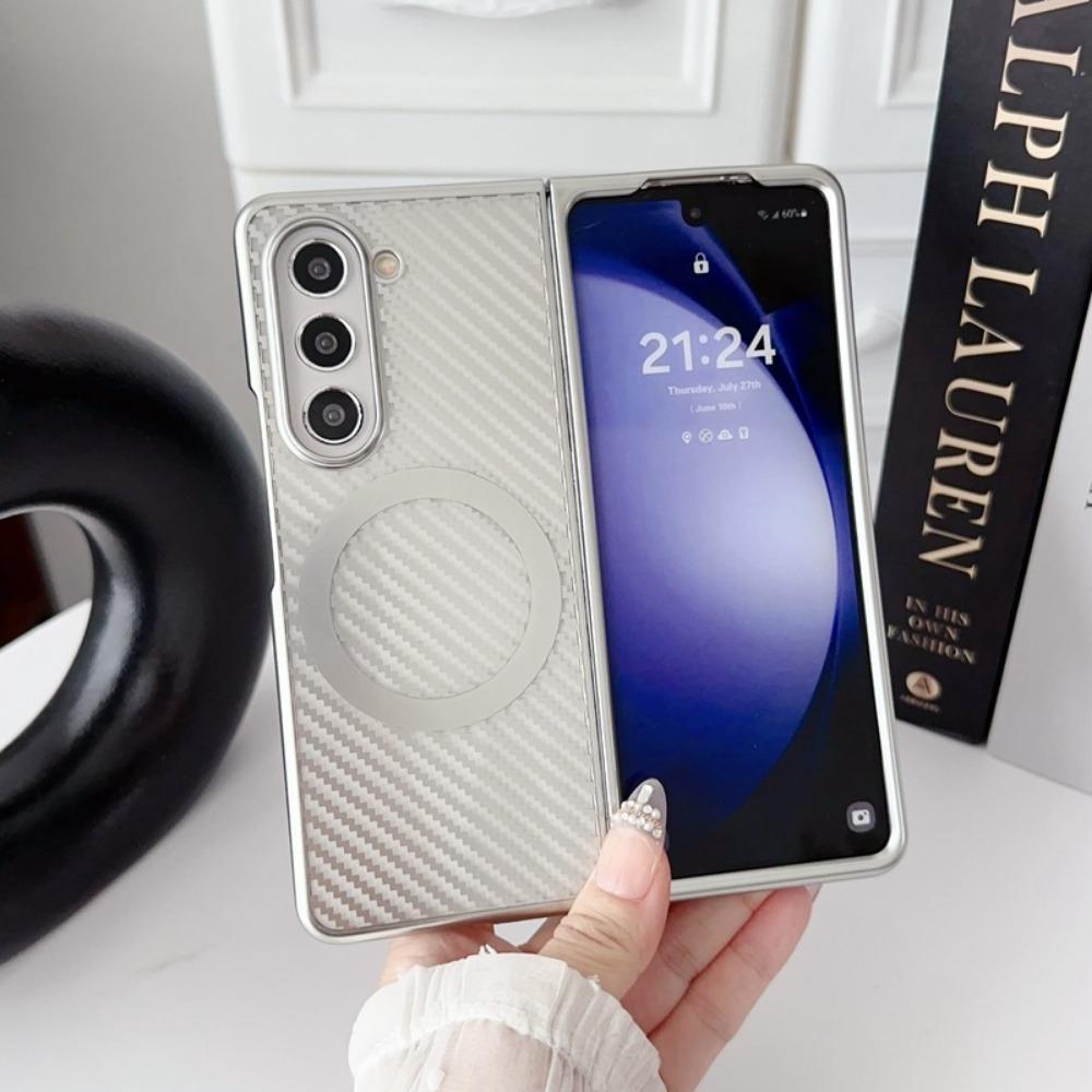 Simple Business Plating Transparent Carbon Fiber Magnetic Phone Case for Samsung Galaxy Z Fold 6 5 4 3 Fold 6 Fold 5 Fold 4 Fold 3