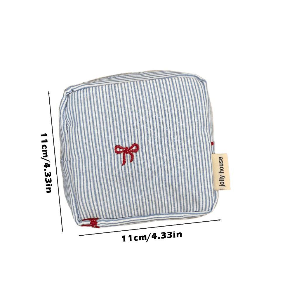 Striped Plaid Mini Makeup Bag Embroidered Multi-functional Lipstick Storage Pouch Zipper Closure Square Shape Cosmetic Bag