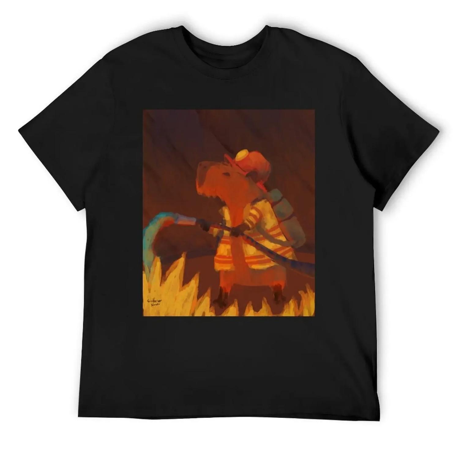 Capybara firefighter T-Shirt for a boy anime stuff cute tops summer tops mens fashion S