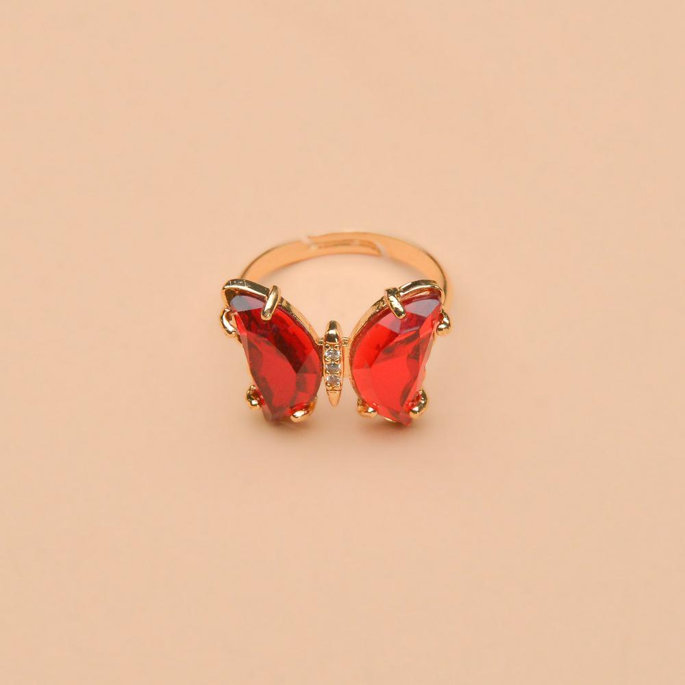 

Charming Rhinestone Butterfly Adjustable Alloy Ring - Sweet Fashion Jewelry червоний