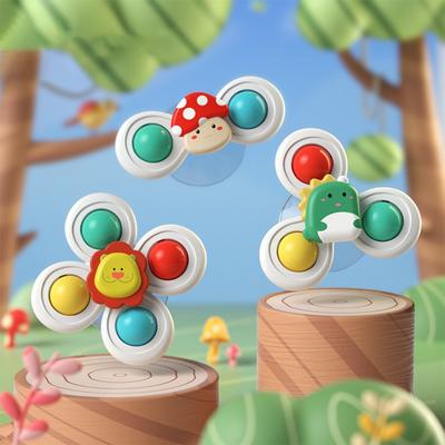 3Pcs Desktop Spinner Toy with Suction Cup Built-in Beads Colorful Rotating Rattles Emotional Comfort Sensory Toy Cartoon Sucker Spinner