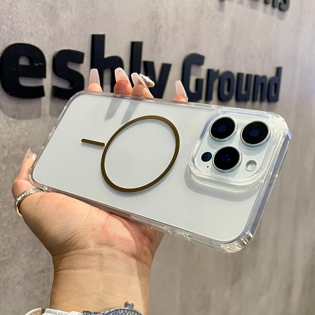 Luxury Fine For Magsafe Magnetic Wireless Charge Case for iPhone 16 15 14 Pro Max 13 12 Mini 11 16e Plus Transparent Back Cover