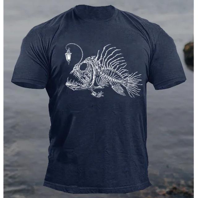 Summer Round Neck 3D Print Fish Pattern Top Fashionable Casual Short Sleeved Men's T-shirts