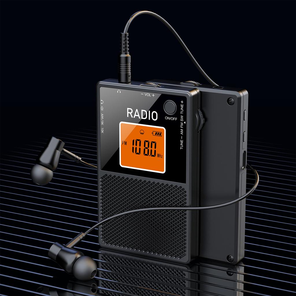 Portable Radio Type-C Charging AM FM Transistor Radio LCD Backlit Digital Radio Receiver for Jogging/Gym/Camping