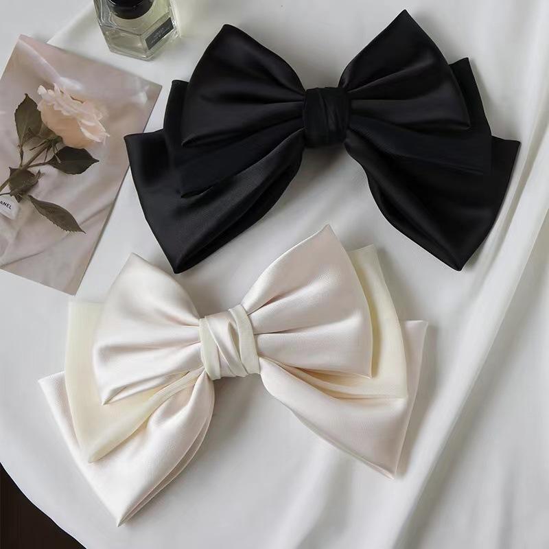 Female Satin Bow Hairpin Ponytail Clip Two-layer Bowknot Ribbon Spring Clip Temperament Accessories Korean Fashion Elegant