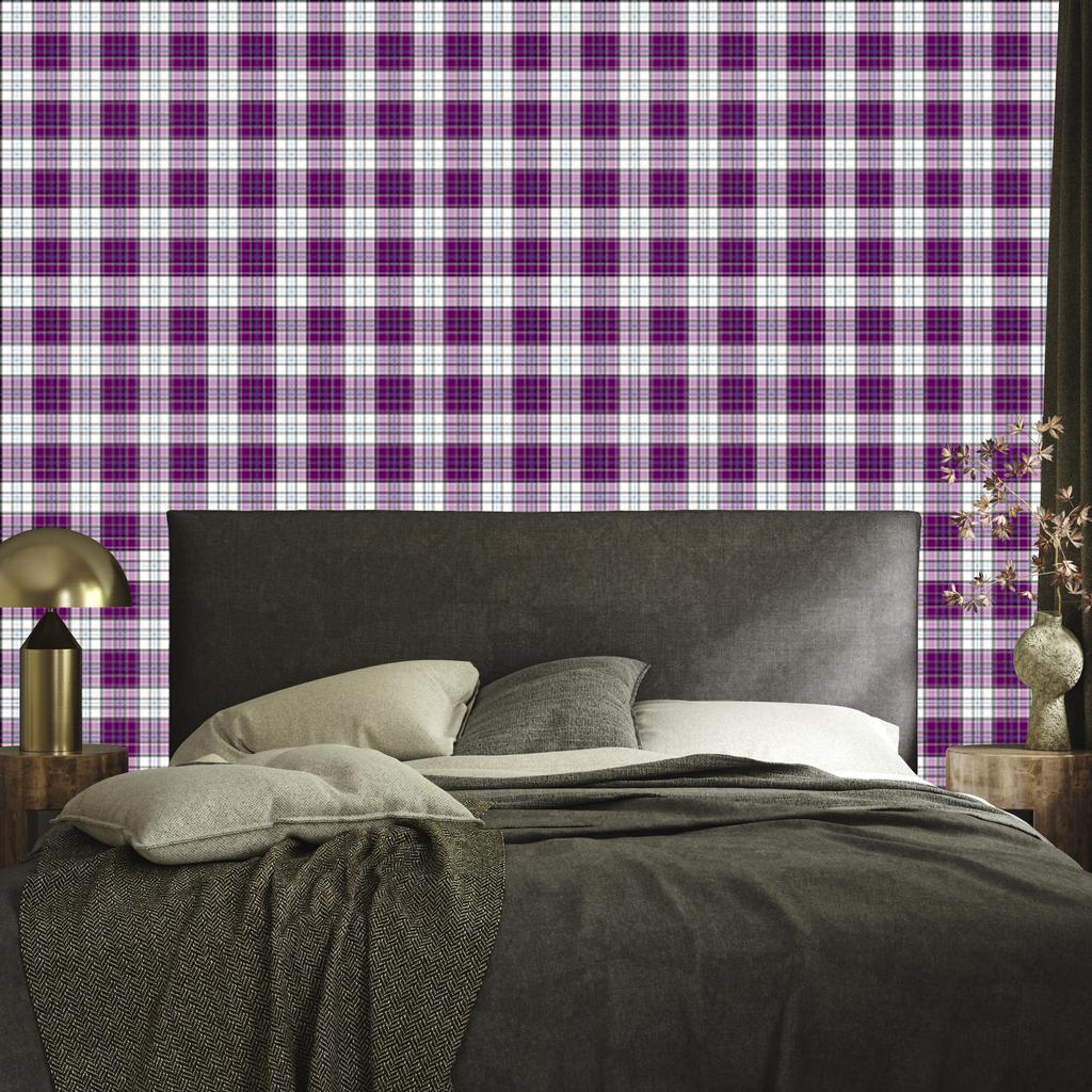 Purple Checkered Wallpaper, Purple and Light Gray, 50x1000