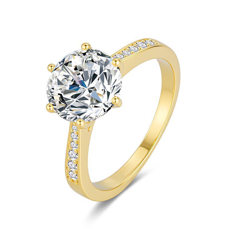 925 Sterling Silver Classic Six-Prong 3 Carat Moissanite Ring for Women - European and American Style. Size 7