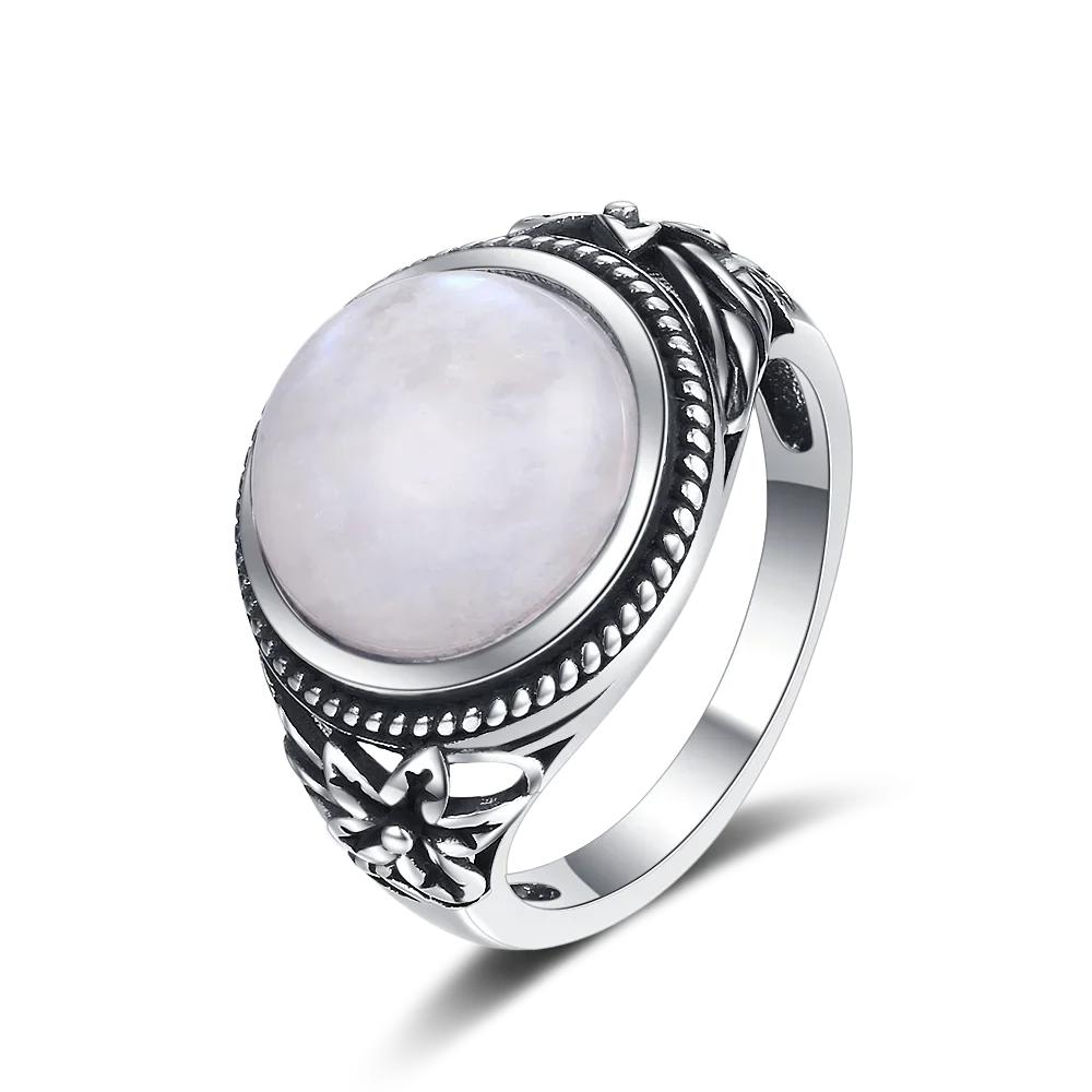 Newest Retro Flower S Silver Natural Moonstone Rings for Women Zircon Fine Party Wedding Birthday Gift
