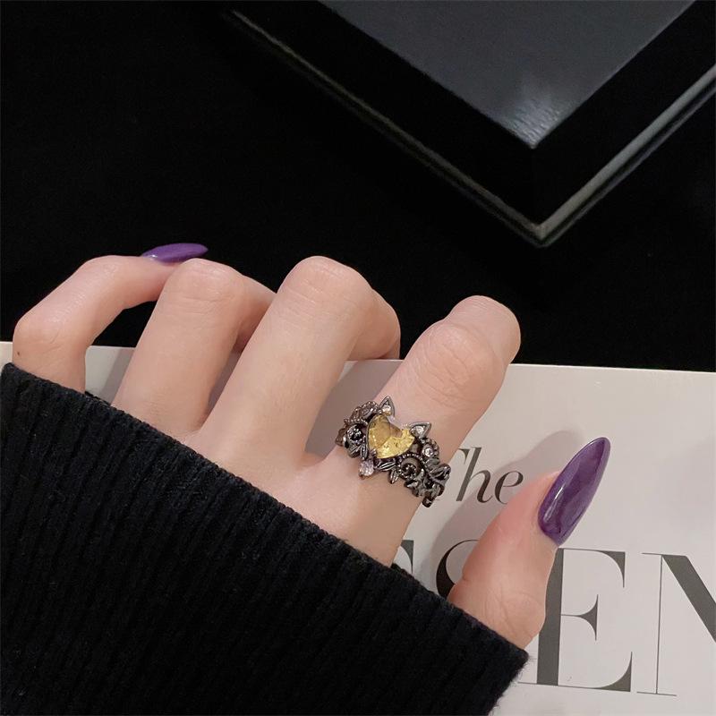 Dark Gothic Personality Raven Diamond Open Ring Personality Demon Wings Sweet Cool Love Thorns Accessories Female