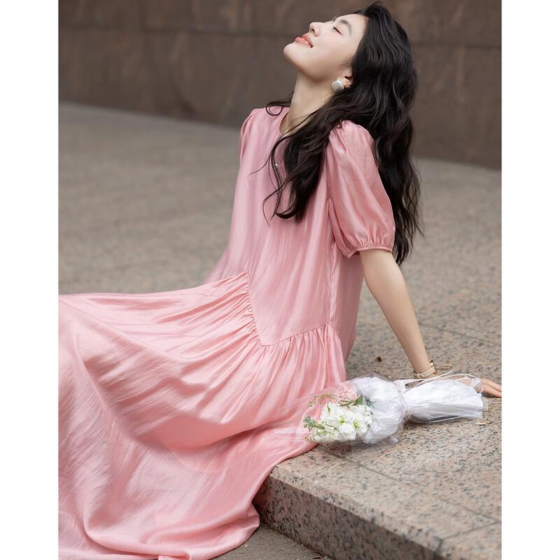 Women's Summer Asymmetric Puff Sleeve A-Line Dress