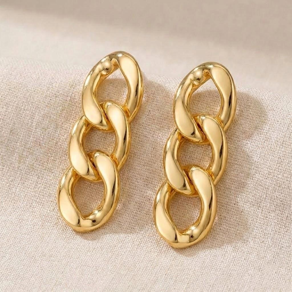 

Chunky Gold Curb Chain Drop Earrings Vintage Trendy Dangling Jewelry for Women Stylish Gold Earrings золотой