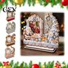 Saisonale Wohnkultur Weihnachts-Holz-Fotorahmen, 2D-Bildhalter mit Weihnachtsmann, Schneemann & Familien-Erinnerungs-Schneeflocken-Anhänger, Display-Rahmen für