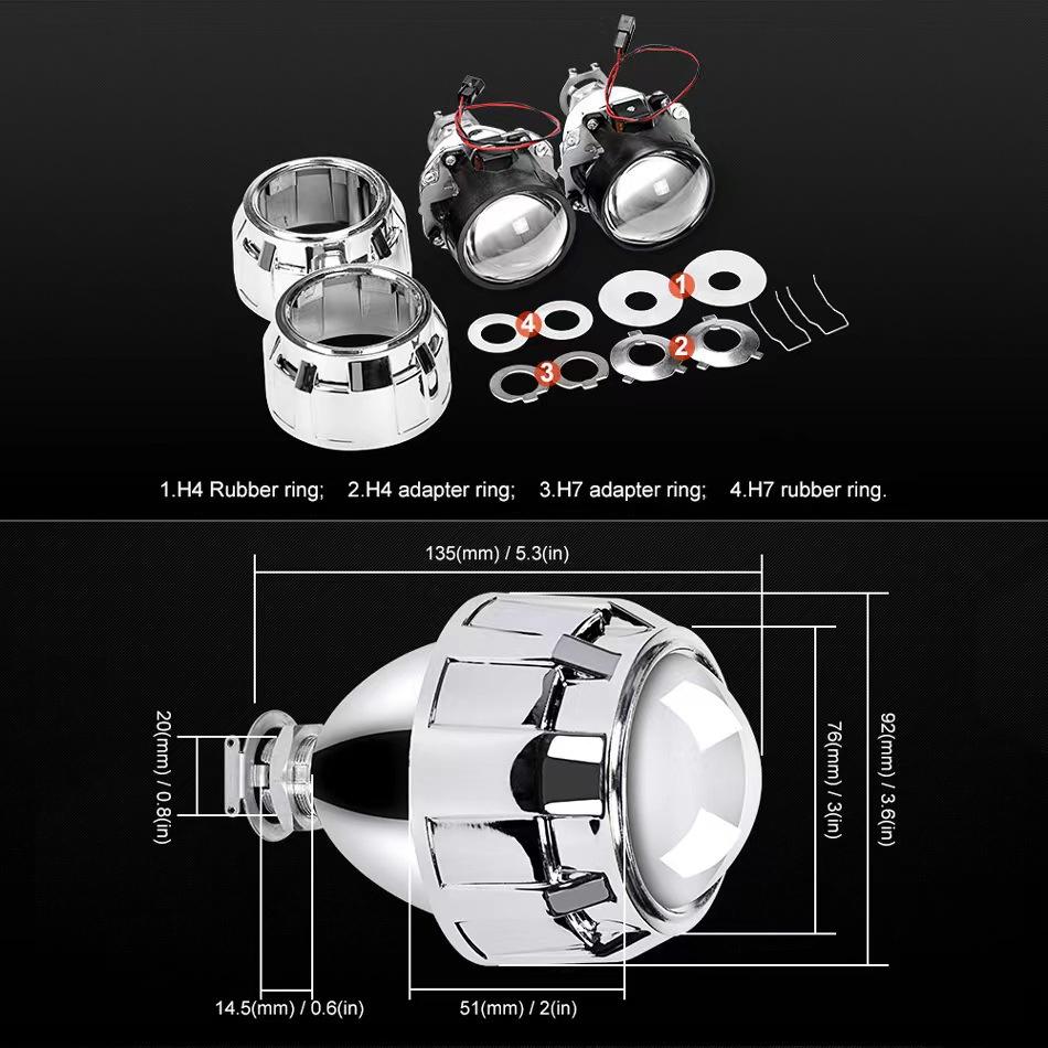 2.5 Inch Universal Bi Xenon HID Projector Lens Silver Black Shroud H1 Xenon LED Bulb H4 H7 Motorcycle Car Headlight