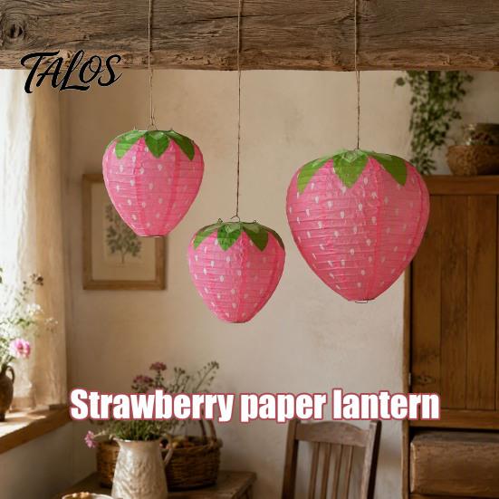 Sweet Style Event Supplies Strawberry Paper Lantern, Pink Fruit Shaped Hanging Decor for Birthday Party, Theme Party Favors Collapsible Round