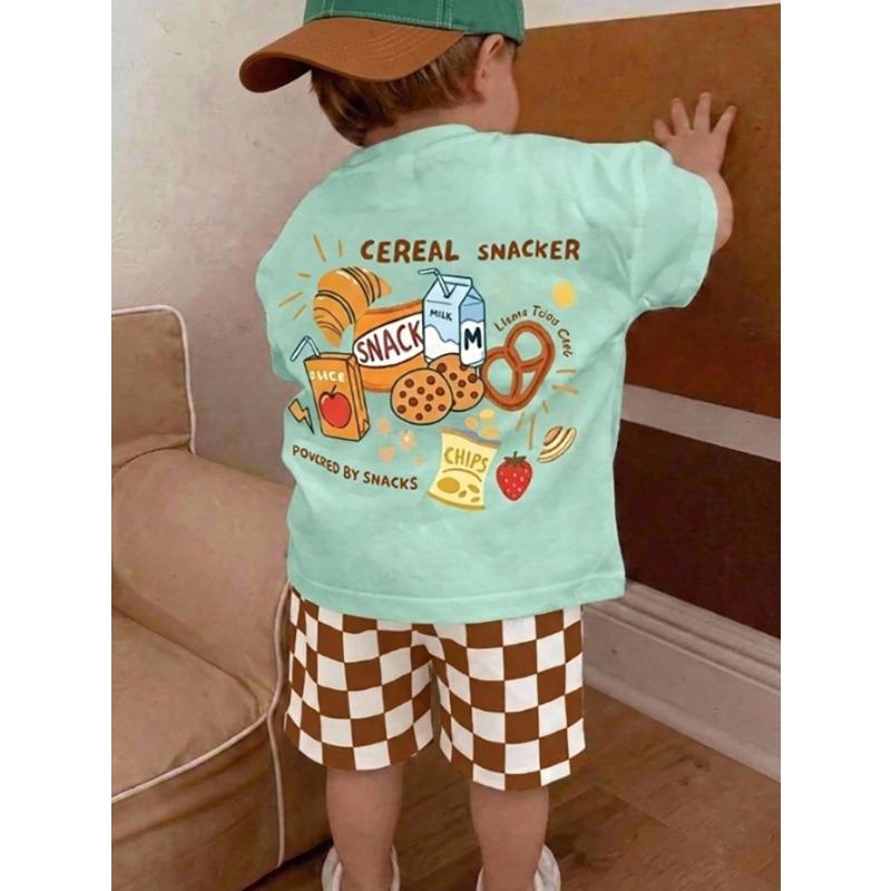 Jungen Freizeit Minimalistisches T-Shirt Set Geeignet Für Den Sommer Mit Cartoon Muster
