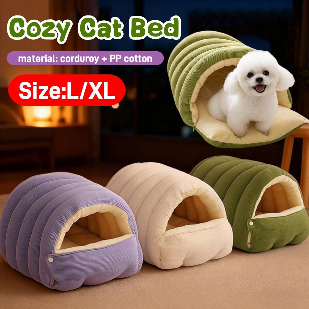 Winter Plush Cat Bed Warm Pet House Thickening Warmth Comfort Soft Kittens Sleeping Beds Closed-Off Cat Cave For Pet Warmth