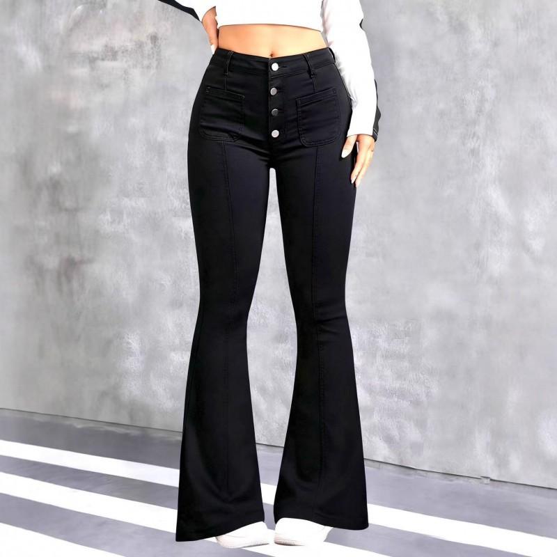 TK TEMU Hit Women s Clothing Stretch Black Multi-breasted Micro-lathed Casual Denim Pants Women XL чёрный