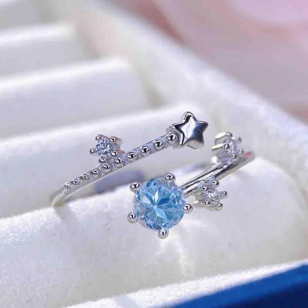 Natural Blue Topaz S925 Silver Ring - Simple Design Jewelry