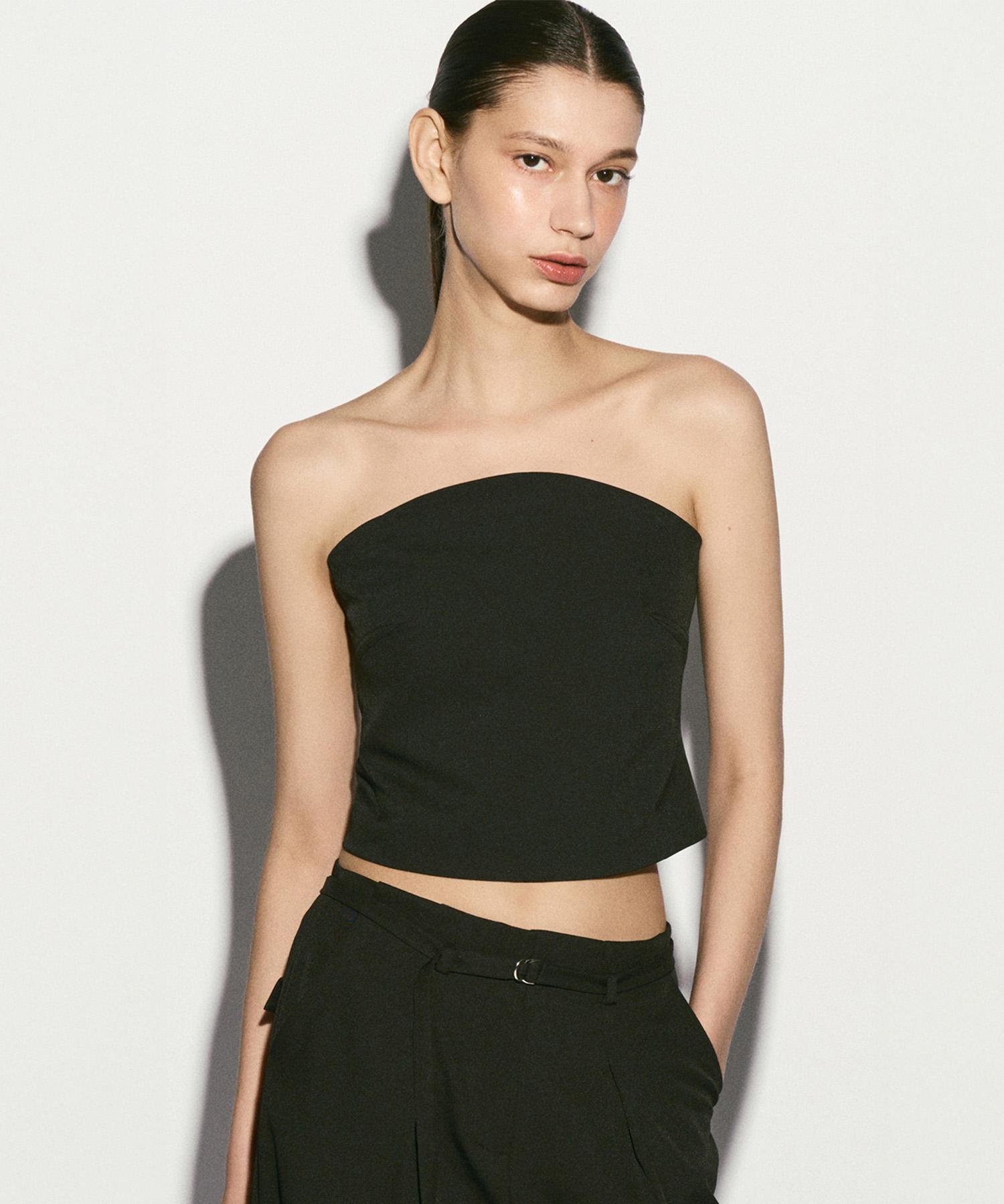 Rie Strapless Cropped Tube Top Black Black/S