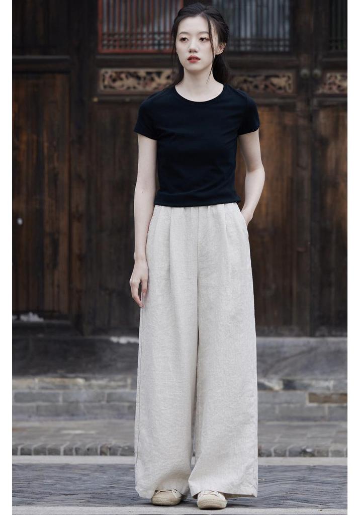 Damen Weite Baumwoll-Leinenhose Herbst 2025: Künstlerisch, Lässig, Vielseitig