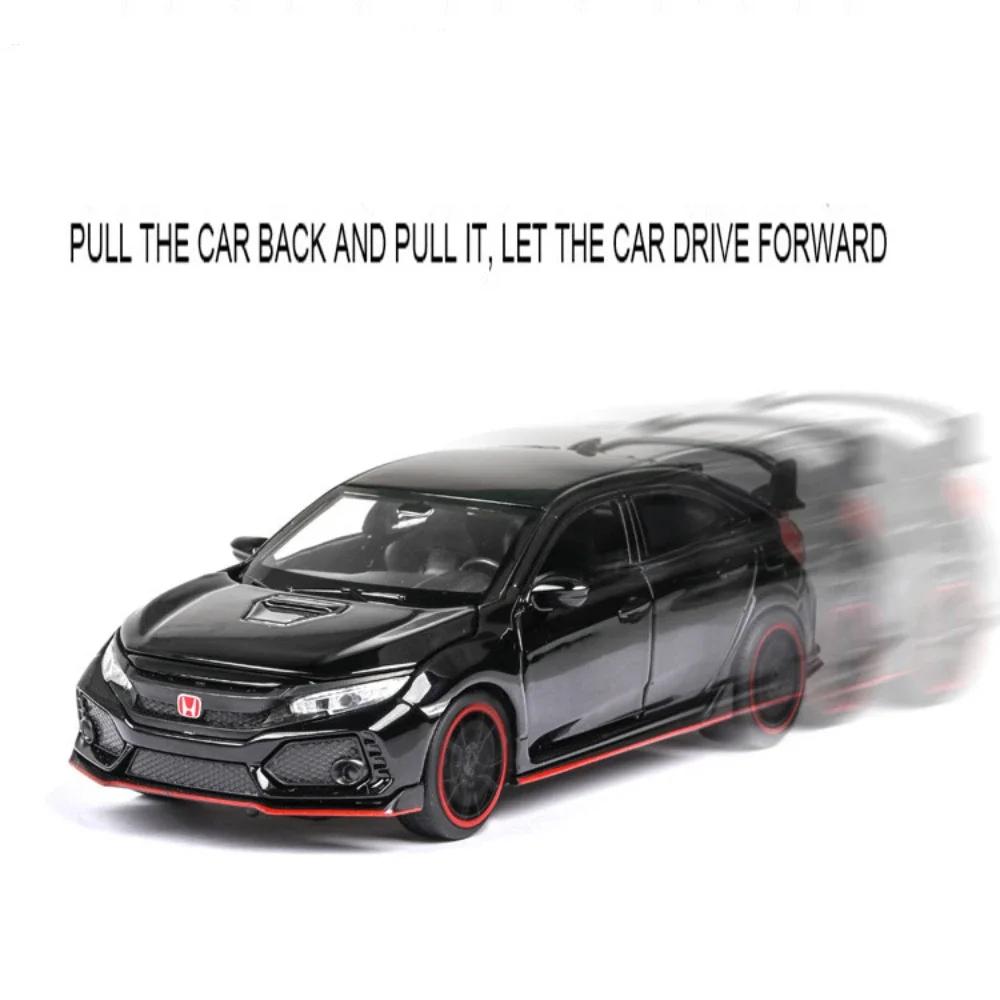 AAALW1 1:32 Scale Honda CIVIC TYPE-R Alloy Diecast Toys Cars Models with Sound Light Miniature Vehicles Children Adult Birthday Gifts
