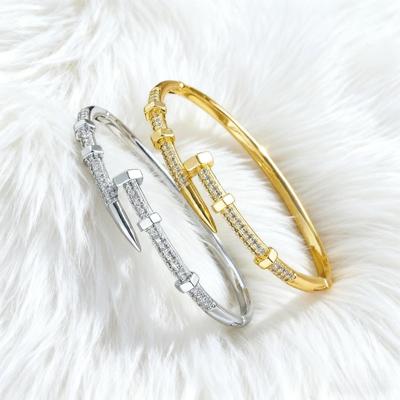 Cartier-Inspired Zircon Nail Bracelet: Women's Korean Fashion Full Diamond Bamboo Bangle