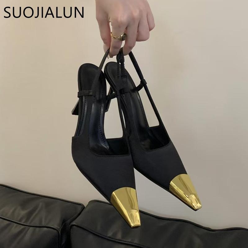 Fashion SUOJIALUN 2024 New Brand Women Sandal Fashion Mix Color Ladies Elegant Slingback Shoes Thin High Heel Outdoor Dress Pumps Shoes