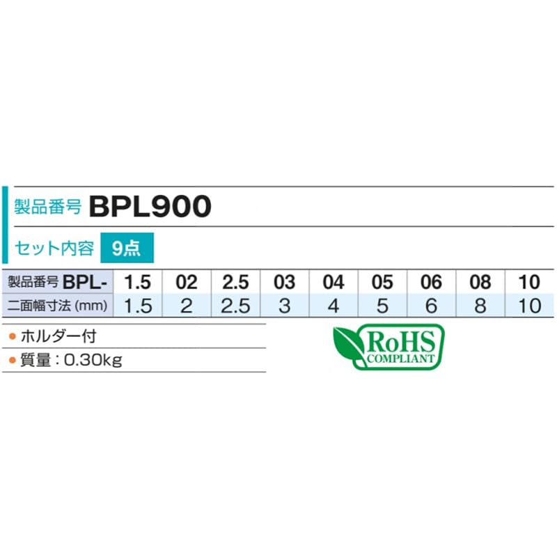 Chave Allen Tone BPL900 com Ponta Longa, Conjunto de 9 Peças em L,