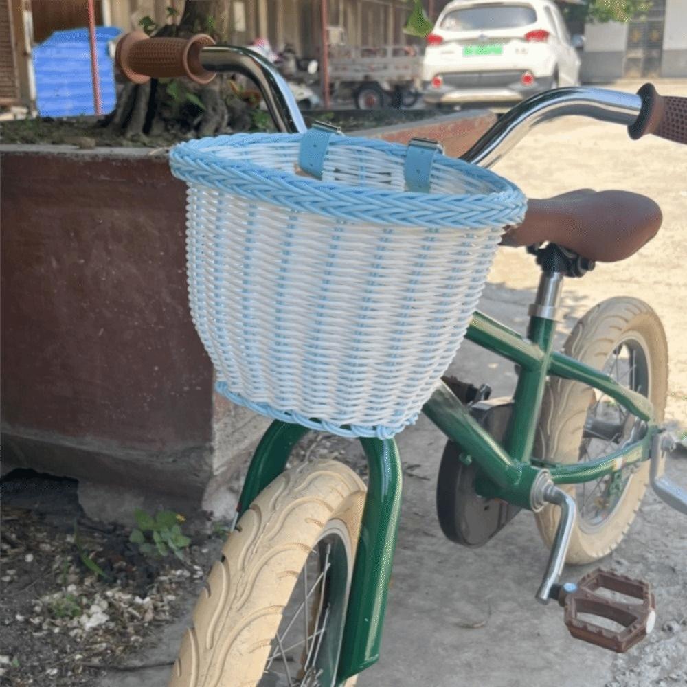 Adjustable Leather Straps Front Handlebar Basket Handwoven Cycling Handlebar Basket  Girls Bike