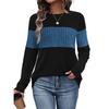 Damen Pullover Mode Geripptes Colorblock Oberteil Langarm Rundhals T-Shirt
