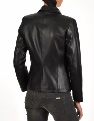 Blazer Handmade Designer Formal Casual Genuine Lambskin Leather Black Women's
