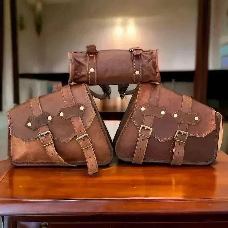 

Кожаная седельная сумка для мотоцикла, 3 коричневые боковые корзины, седельные сумки для багажа, сумки для инструментов