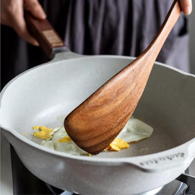 Drewniane łopatki z drewna tekowego Naczynia kuchenne Przybory do gotowania Ekologiczna drewniana łopatka do naczyń z powłoką nieprzywierającą