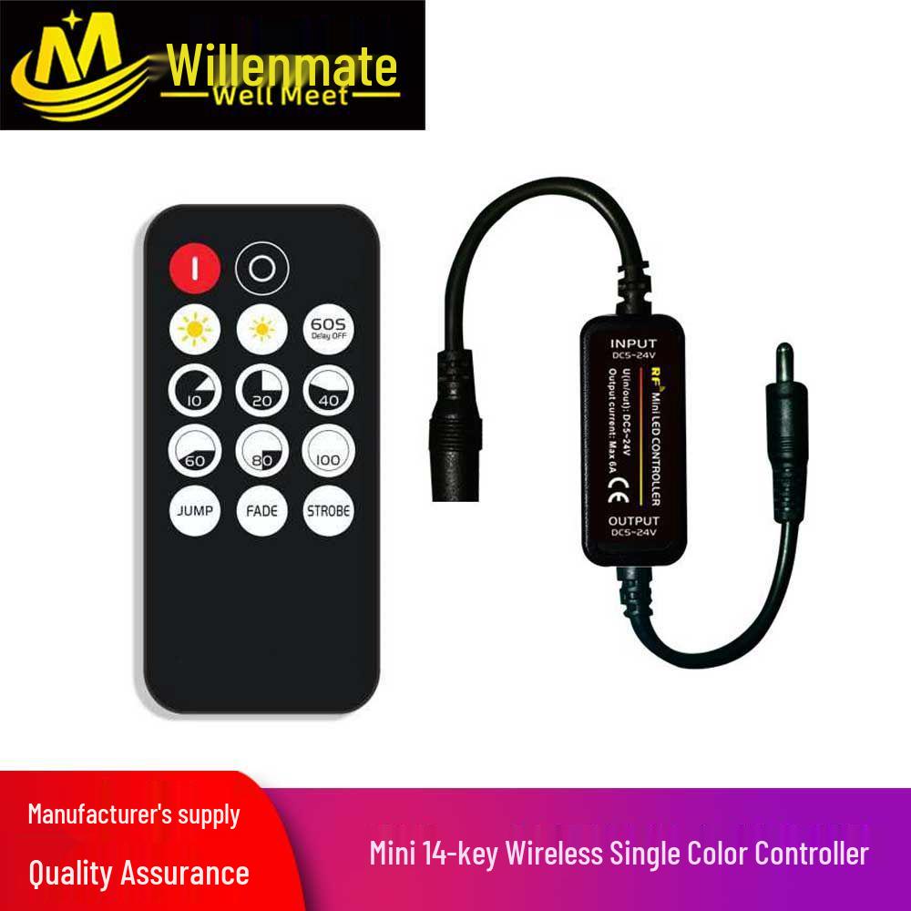 Wilonmet RF LED Strip Controller: Single Color 14-Key Mini Dimmer