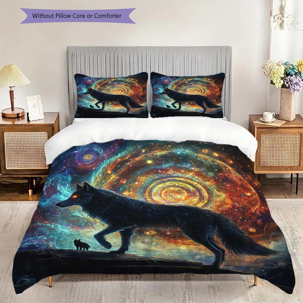 Wolf Pattern Bedding Quilt Set Quilt Cover Pillowcase Home Decoration Birthday Gift (1 * Duvet Cover + 2 * Pillowcase, Without Core)