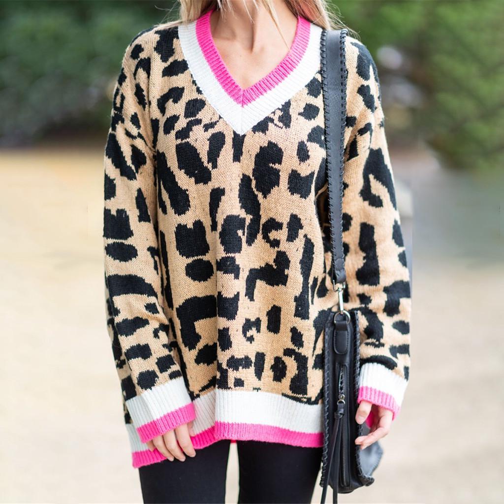 V neck leopard print jumper Clearance